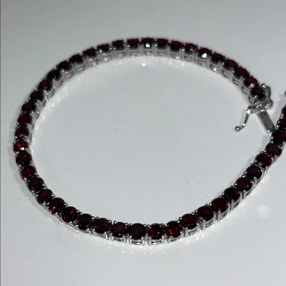 NWT NYC11 Sterling Silver Genuine Red Garnet Eternity Line Bracelet Boho - Picture 8 of 11